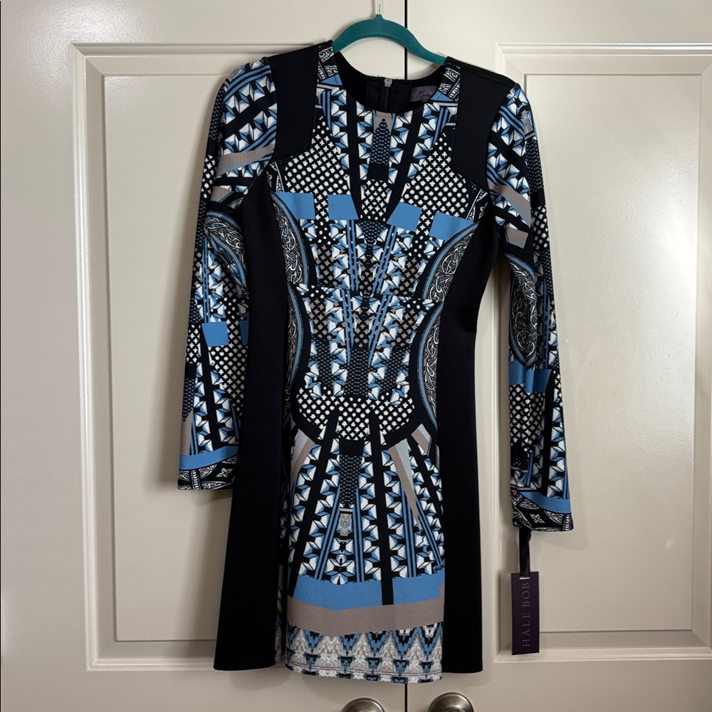 Hale Bob Blue and Black Patterned Dress